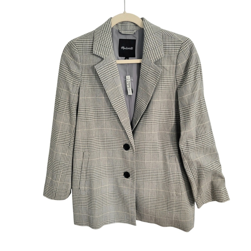 Madewell Dorest Blazer Jacket Galloway Plaid Gray Button Slouchy Oversized Small - Picture 3 of 9